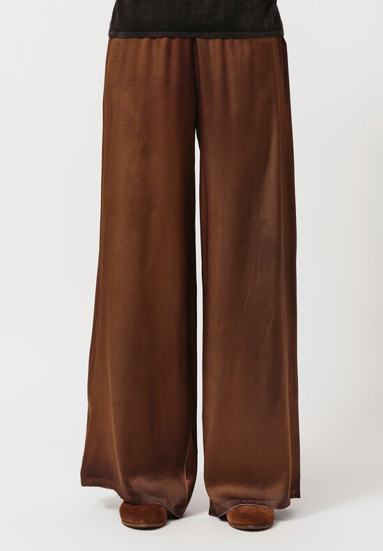 Avant Toi Hand-Painted Silk Palazzo Pants in Nero Sughero Brown	