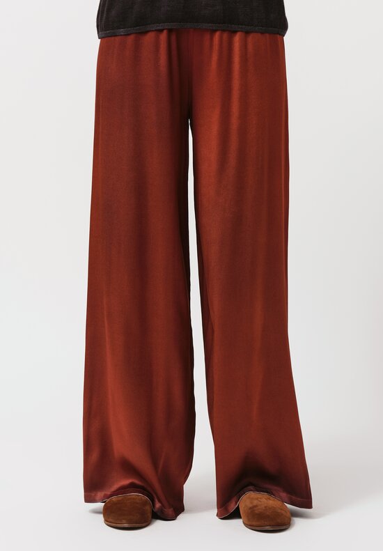 Avant Toi Hand-Painted Silk Palazzo Pants in Nero Cuoio Brown	