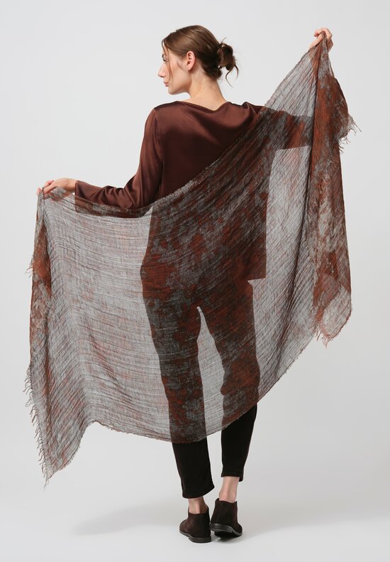 Avant Toi Distressed Linen Ecologiche Scarf in Ambra Brown	