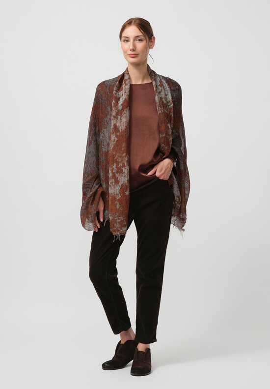 Avant Toi Distressed Linen Ecologiche Scarf in Ambra Brown	