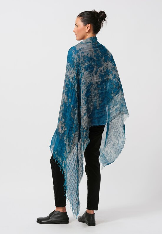 Avant Toi Distressed Linen Ecologiche Scarf in Topazio Blue	