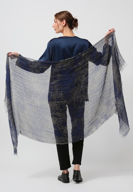 Avant Toi Distressed Linen Ecologiche Scarf in Ginepro Blue