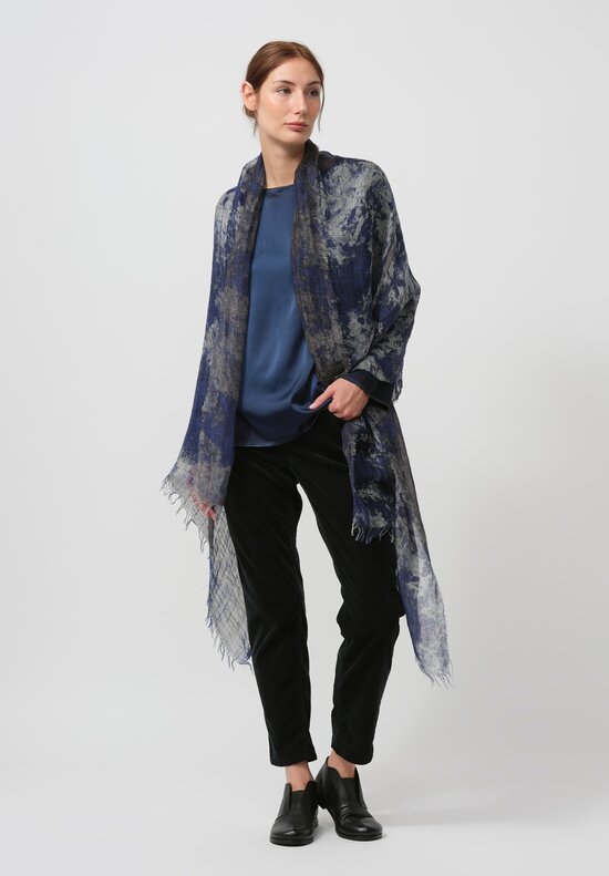 Avant Toi Distressed Linen Ecologiche Scarf in Ginepro Blue