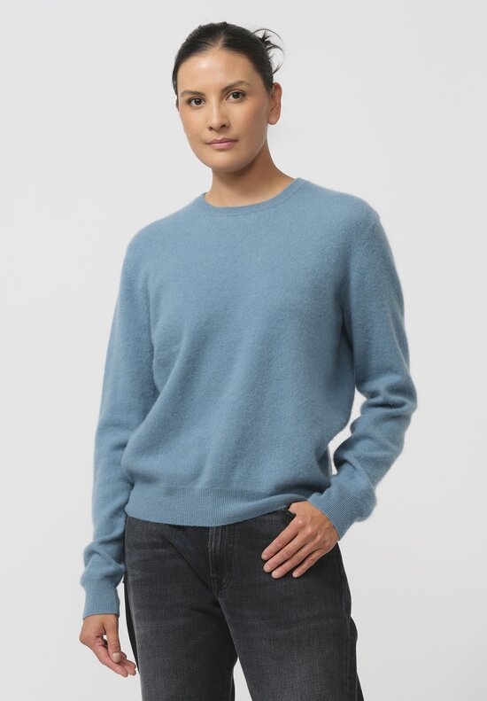 Frenckenberger Cashmere Mini Round Neck Sweater in Faded Blue	