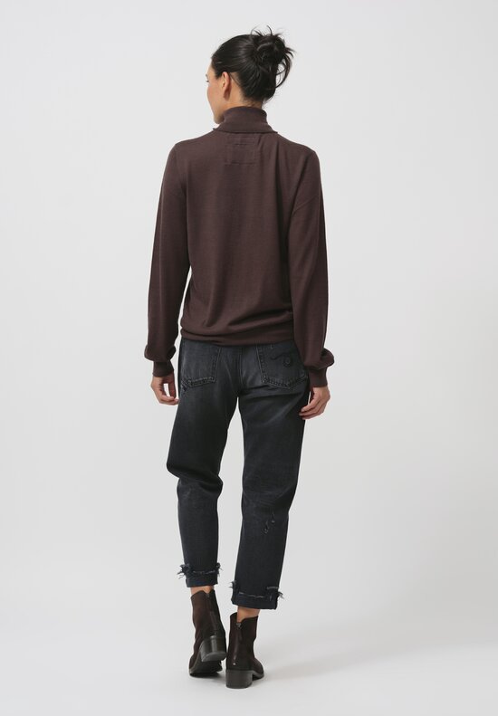 Frenckenberger Cashmere Boyfriend High Neck Sweater in Faded Brown	