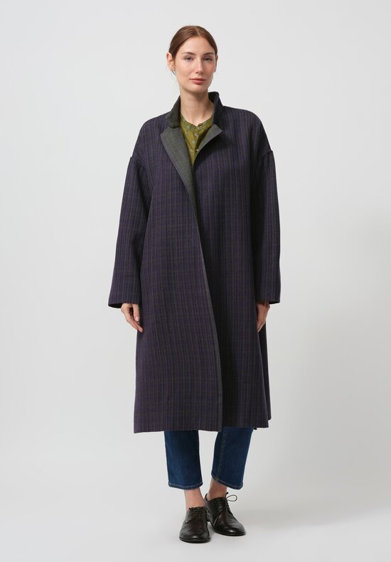 Maku Textiles Handwoven Wool Vine Coat in Purple & Green	