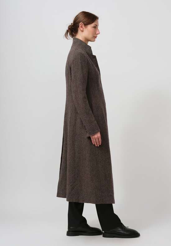 Forme d'Expression Herringbone Habit Coat in Wood Brown	