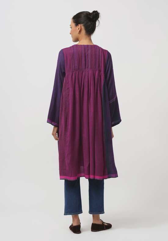 Injiri Handwoven Half-Button Folklore Tunic in Pink & Purple