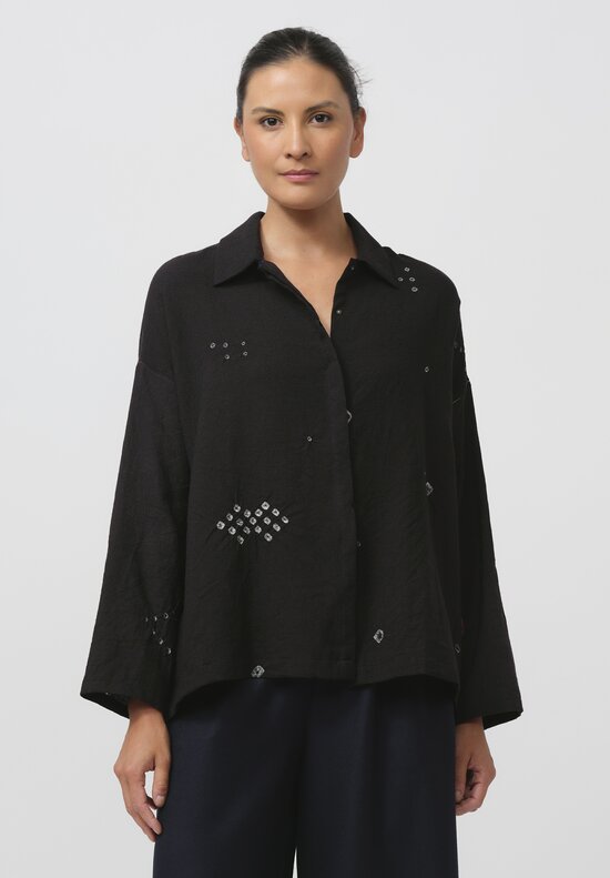 Injiri Shibori Diamond Folklore Shirt in Black 