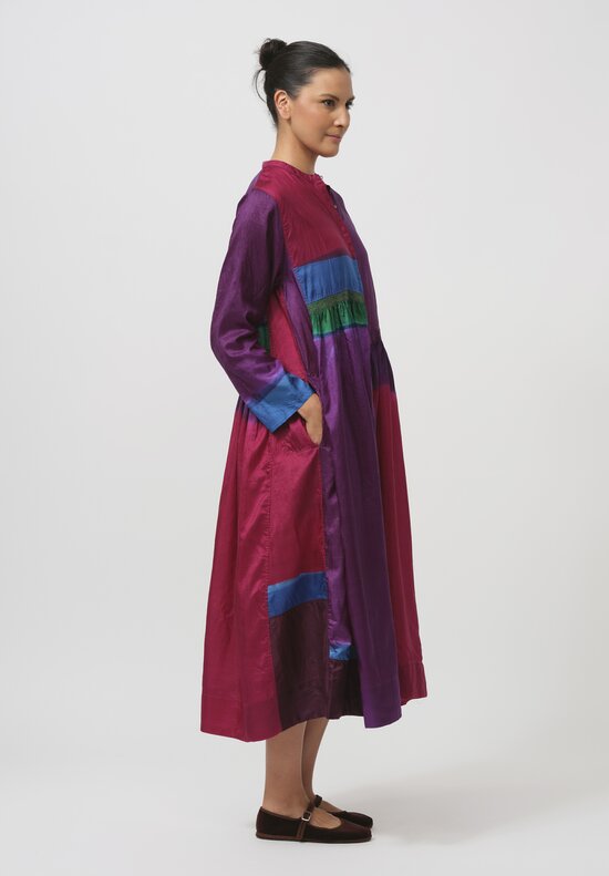 Injiri Silk Color Block Folklore Dress in Pink & Purple	