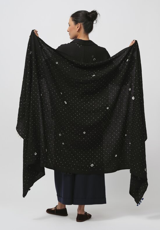 Injiri Shibori Diamond Folklore Scarf in Black	