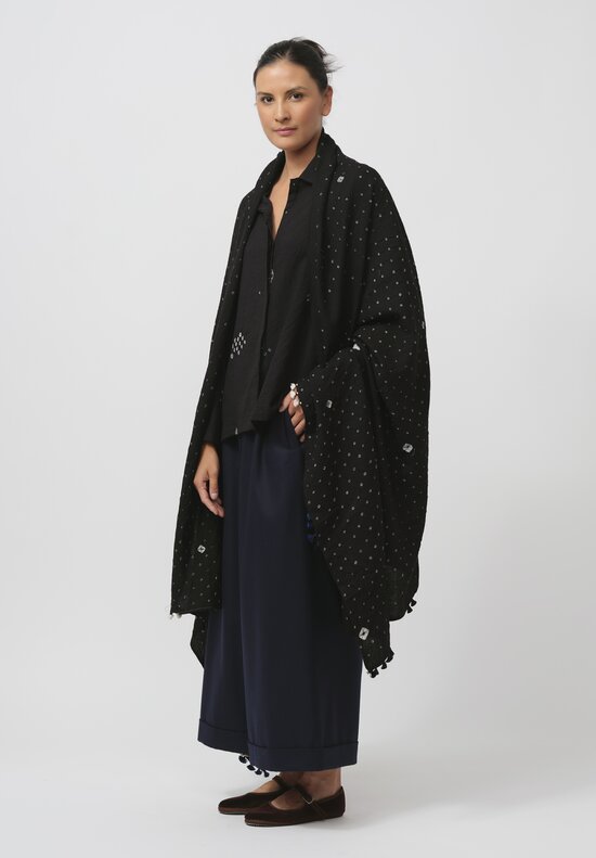 Injiri Shibori Diamond Folklore Scarf in Black	