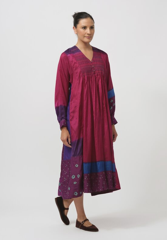 Injiri Embroidered Silk Cuirass Folklore Dress in Pink & Purple	