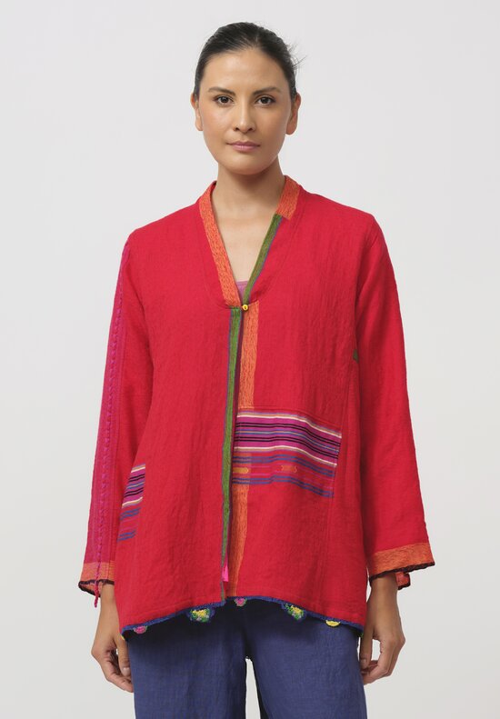 Injiri Silk-Lined Folklore Jacket in Red	