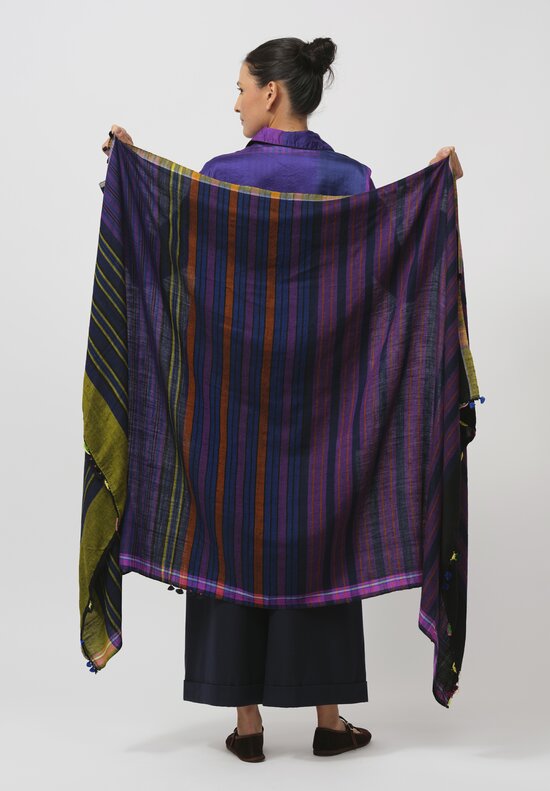 Injiri Tasseled Cashmere Folklore Scarf in Black & Purple	