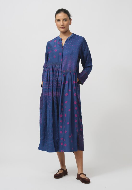 Injiri Silk Shibori Diamond Folklore Dress in Blue & Pink	