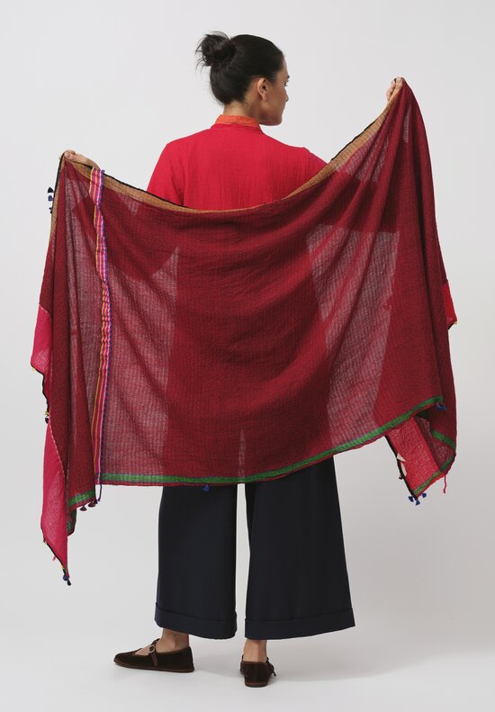 Injiri Tasseled Stripe Folklore Scarf in Red & Green	