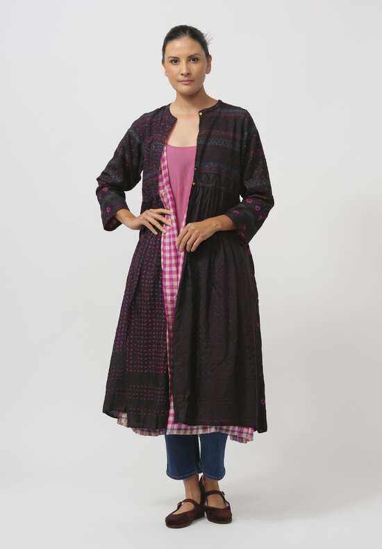 Injiri Silk Shibori Diamond Folklore Tunic in Black & Pink	