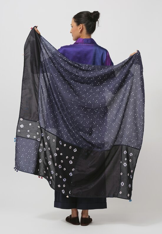 Injiri Silk Shibori Diamond Kanni Scarf in Indigo Blue	