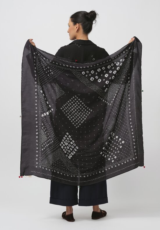 Injiri Silk Shibori Diamond Kanni Scarf in Indigo Black	