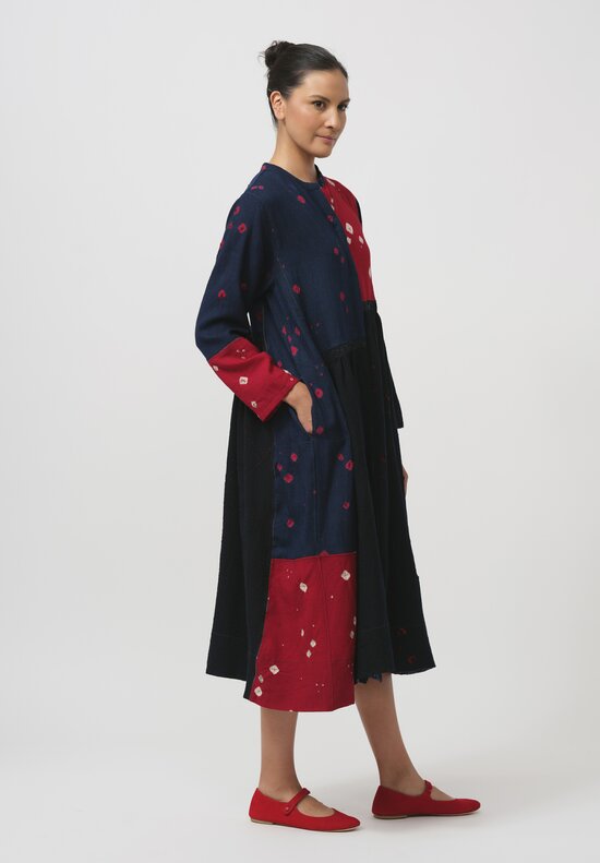 Injiri Shibori Diamond Folklore Dress in Blue & Red	