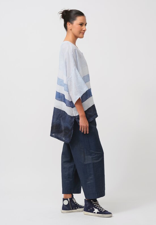 Gilda Midani Pattern-Dyed Linen Super Shirt in Stripes, Cloud & Last Blue	