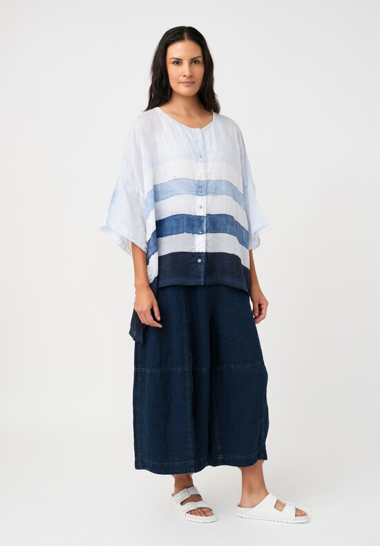 Gilda Midani Pattern-Dyed Linen Super Shirt in Stripes, Cloud & Last Blue