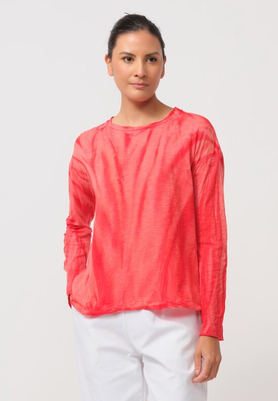 Gilda Midani Solid-Dyed Long Sleeve Trapeze Tee in Marble Fiesta Orange	