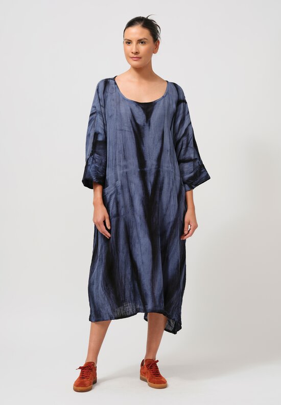 Gilda Midani Pattern-Dyed Cotton Bucket Dress in Marble Last Blue