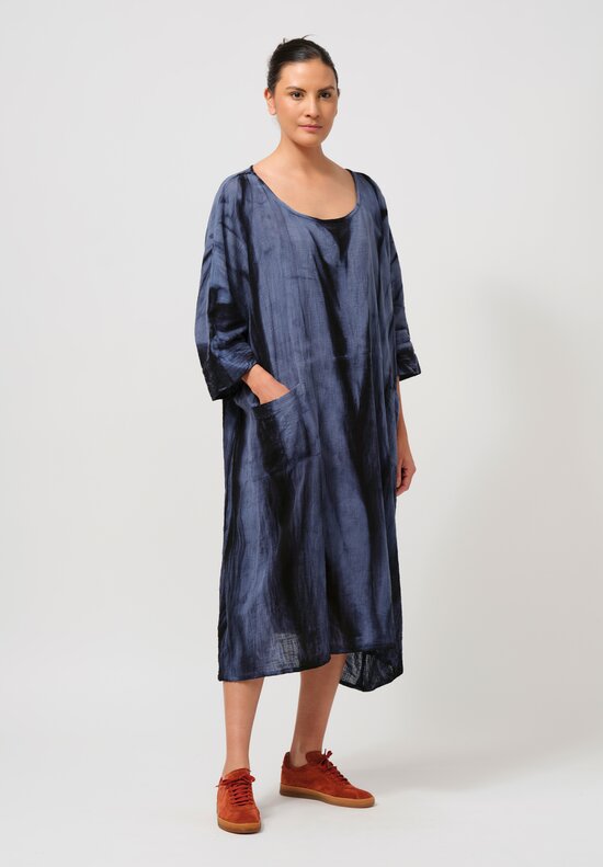 Gilda Midani Pattern-Dyed Cotton Bucket Dress in Marble Last Blue