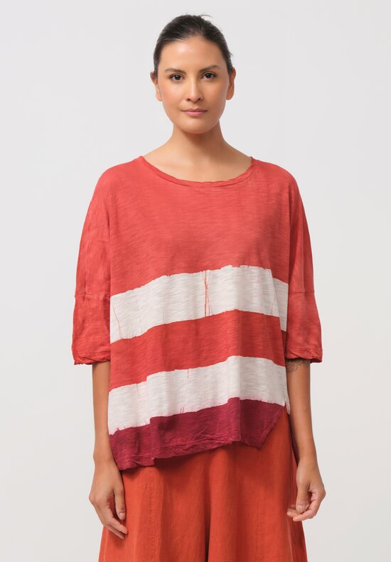 Gilda Midani Pattern-Dyed Cotton Super Tee in Stripes, Burn & Pepper Orange	