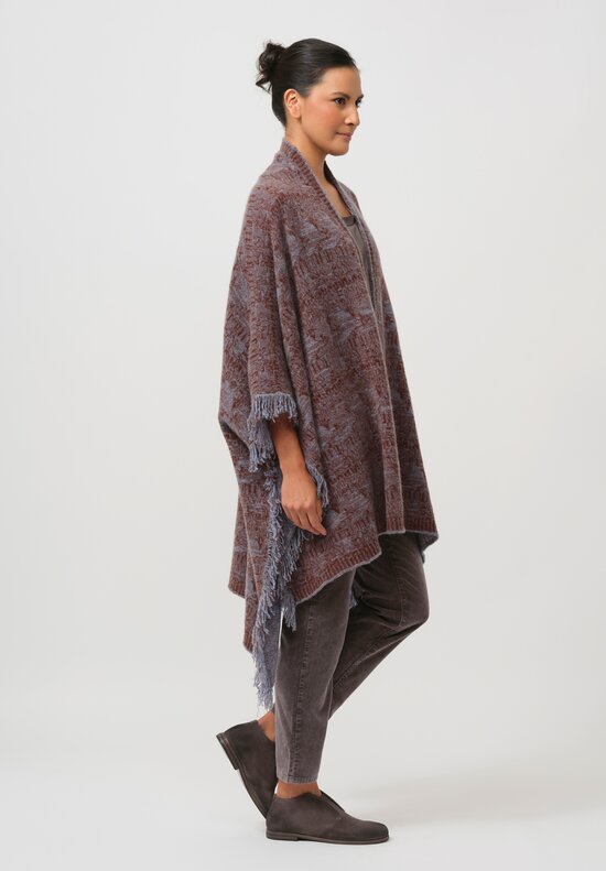 Lainey Keogh Cashmere Poncho Cardigan Cape in Rust & Periwinkle Blue	