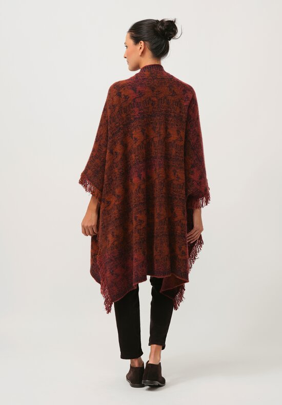 Lainey Keogh Cashmere Poncho Cardigan Cape in Sienna Orange & Dark Navy	