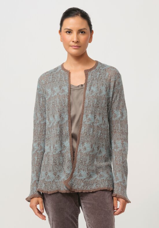 Lainey Keogh Cashmere Cardigan in Soft Blue & Chestnut	