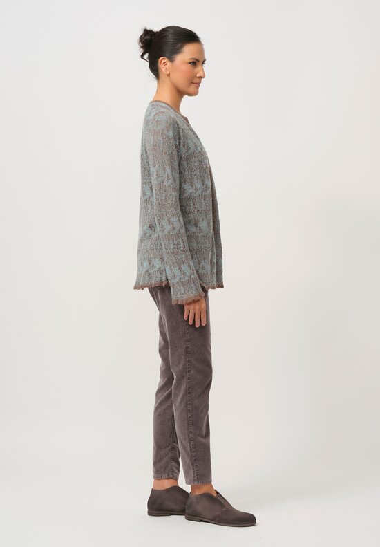 Lainey Keogh Cashmere Cardigan in Soft Blue & Chestnut	