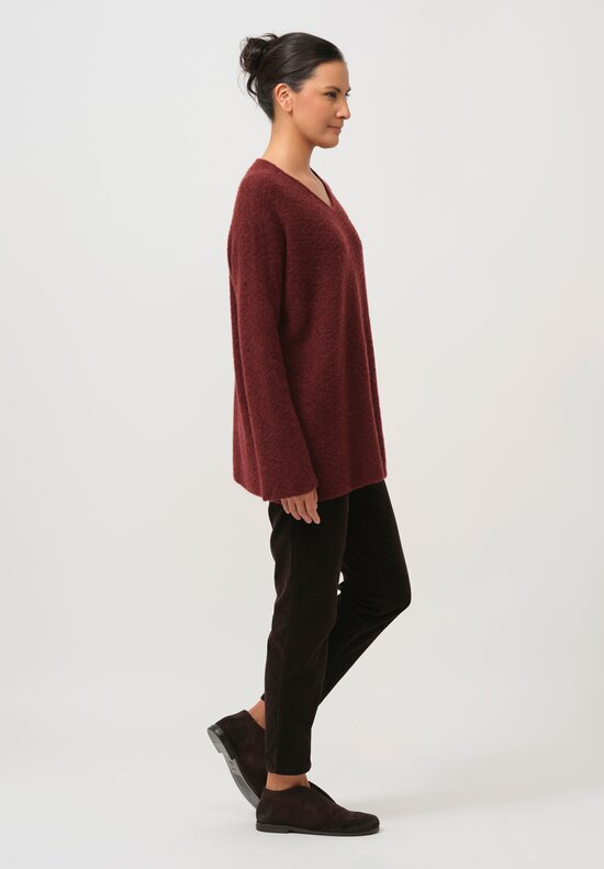 Lainey Keogh Cashmere Oversized V-Neck Sweater in Harissa Red & Orange	