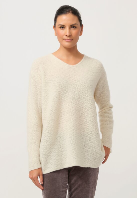 Lainey Keogh Cashmere Oversized V-Neck Sweater in Soft White	