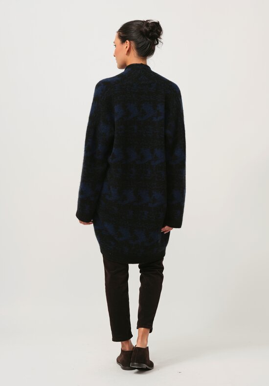 Lainey Keogh Hand-Knit Cashmere Cocoon Rose Coat in Navy Blue & Black	