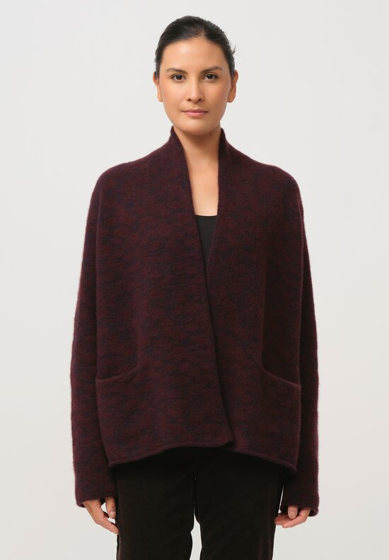 Lainey Keogh Cashmere Roll Neck Long Cardigan in Burgundy & Navy	