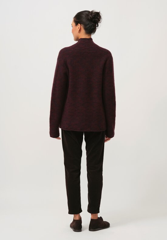 Lainey Keogh Cashmere Roll Neck Long Cardigan in Burgundy & Navy	