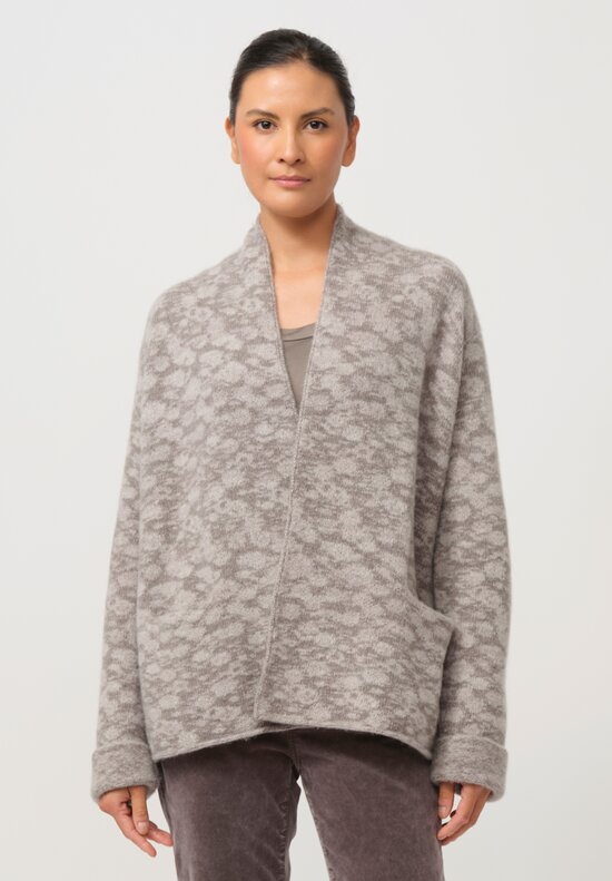 Lainey Keogh Cashmere Roll Neck Long Cardigan in Oatmeal & Grey	