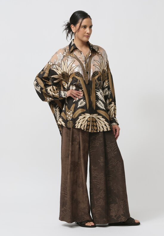 Biyan Silk Embellished Jamel Oversized Shirt in Black Tea	