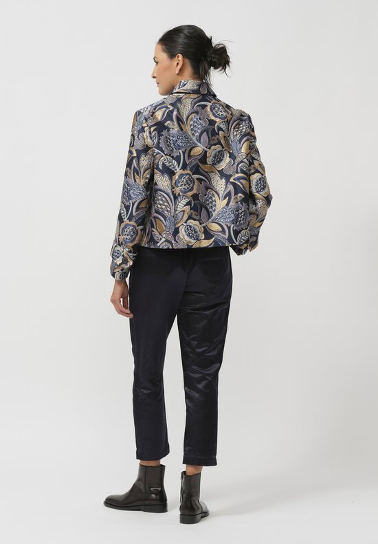 Biyan Calla Jacquard Jacket in Navy Blue & Gold	