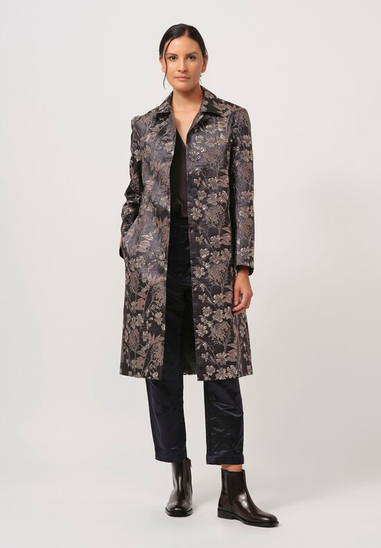 Biyan Hebe Floral Jacquard Coat in Stone Grey & Pink	