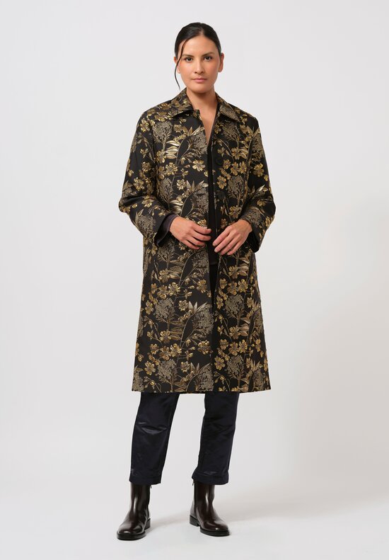 Biyan Hebe Floral Jacquard Coat in Black & Gold	