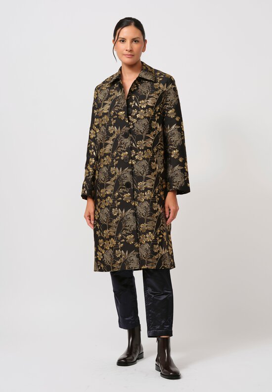 Biyan Hebe Floral Jacquard Coat in Black & Gold	