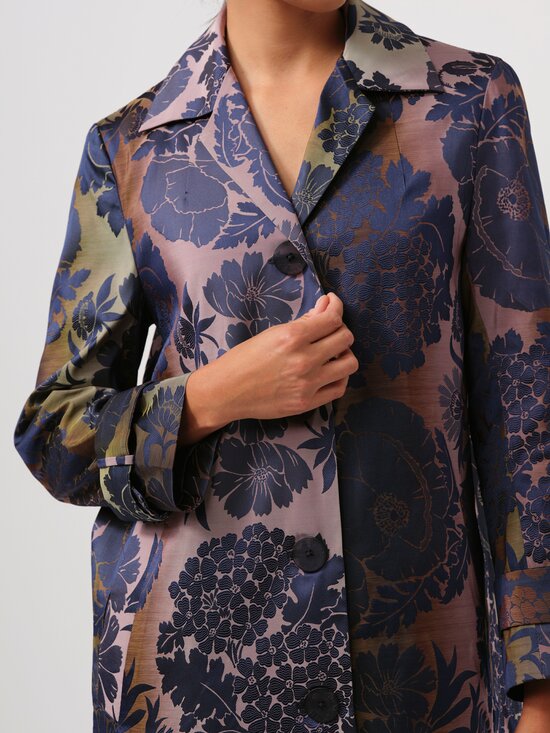 Biyan Hera Jacquard Coat in Purple, Navy & Green	