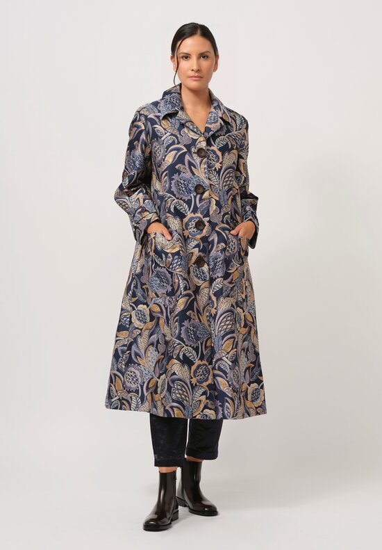 Biyan Jacquard Haraya Coat in Navy & Gold	