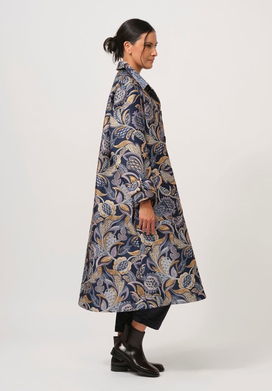 Biyan Jacquard Haraya Coat in Navy & Gold	