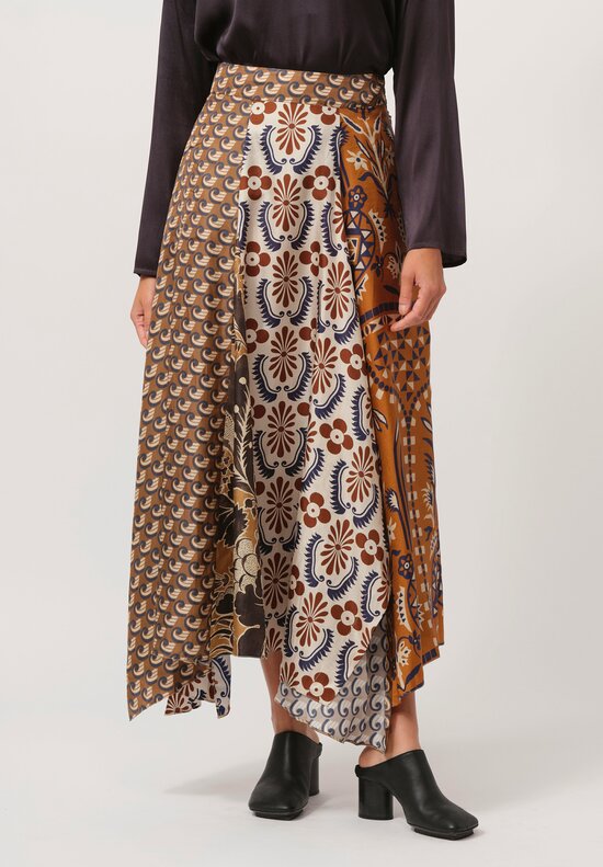 Biyan Silk Nehera Skirt in Navy & Rust